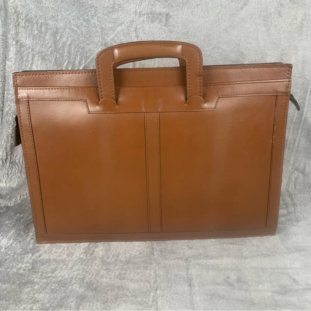 Vintage Cognac Brown Leather Briefcase Portfolio Laptop Case Folio Bag Attache‎